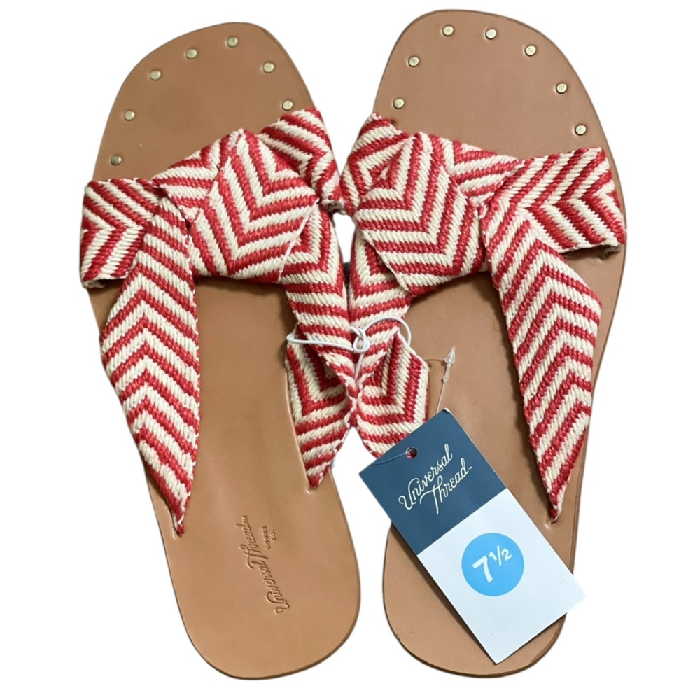 Universal Thread Red and Tan Sandals with Chevron Straps